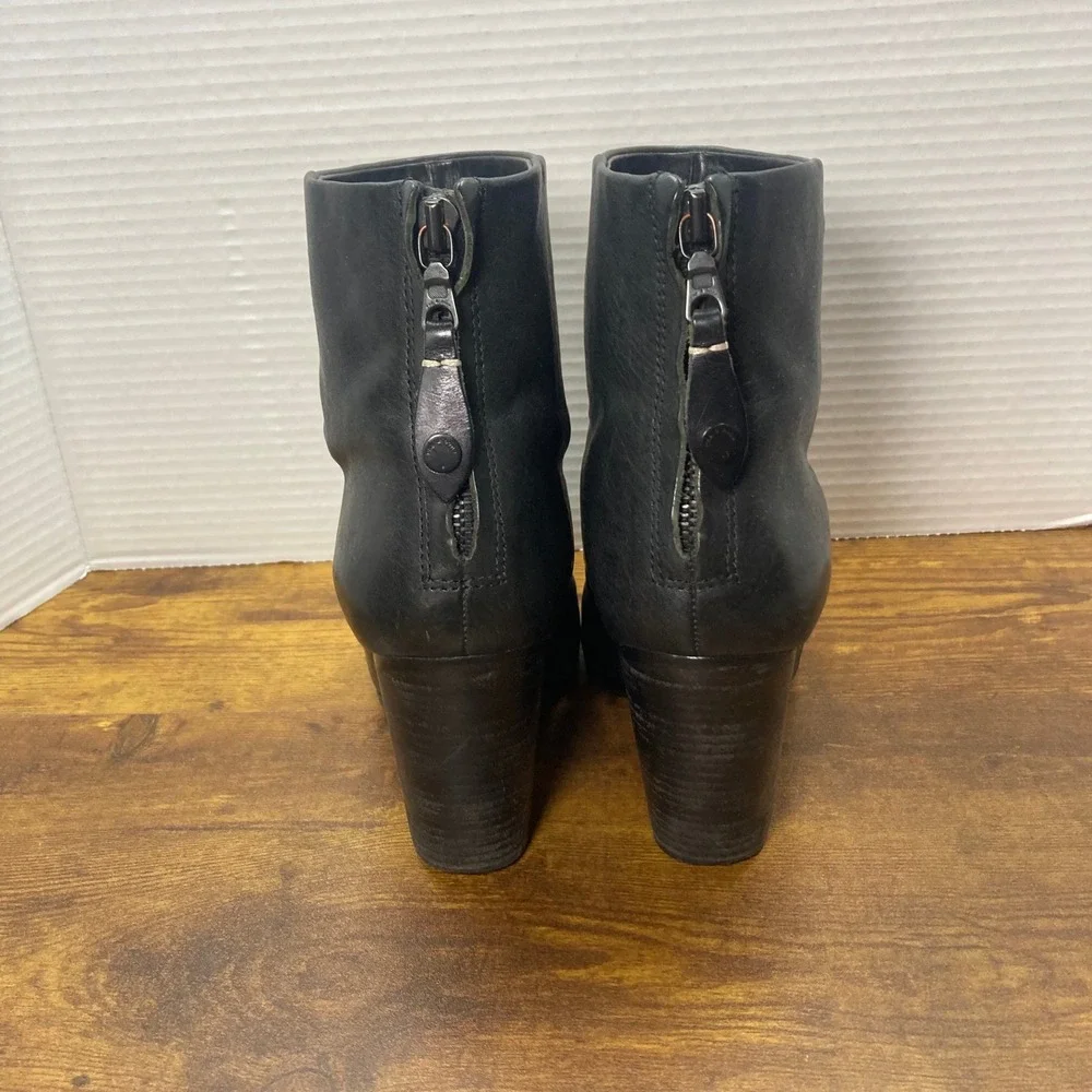 Rag Bone Black Leather‎ Block Heel Ankle Boots Women's Size 38